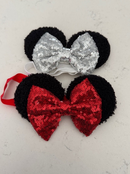 Other - Sequin Bow Minnie Ear Headbands - Red & Silver Disney Mouse